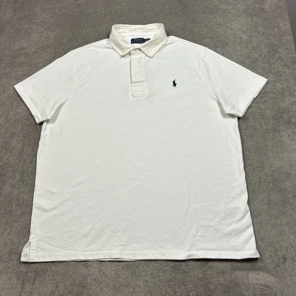 Polo Ralph Lauren Rugby Shirt Mens 2XL Solid White Short Sleeve Pony Logo